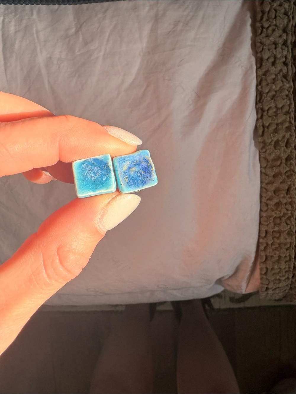 Handmade Blue Square Ceramic Stud Earrings